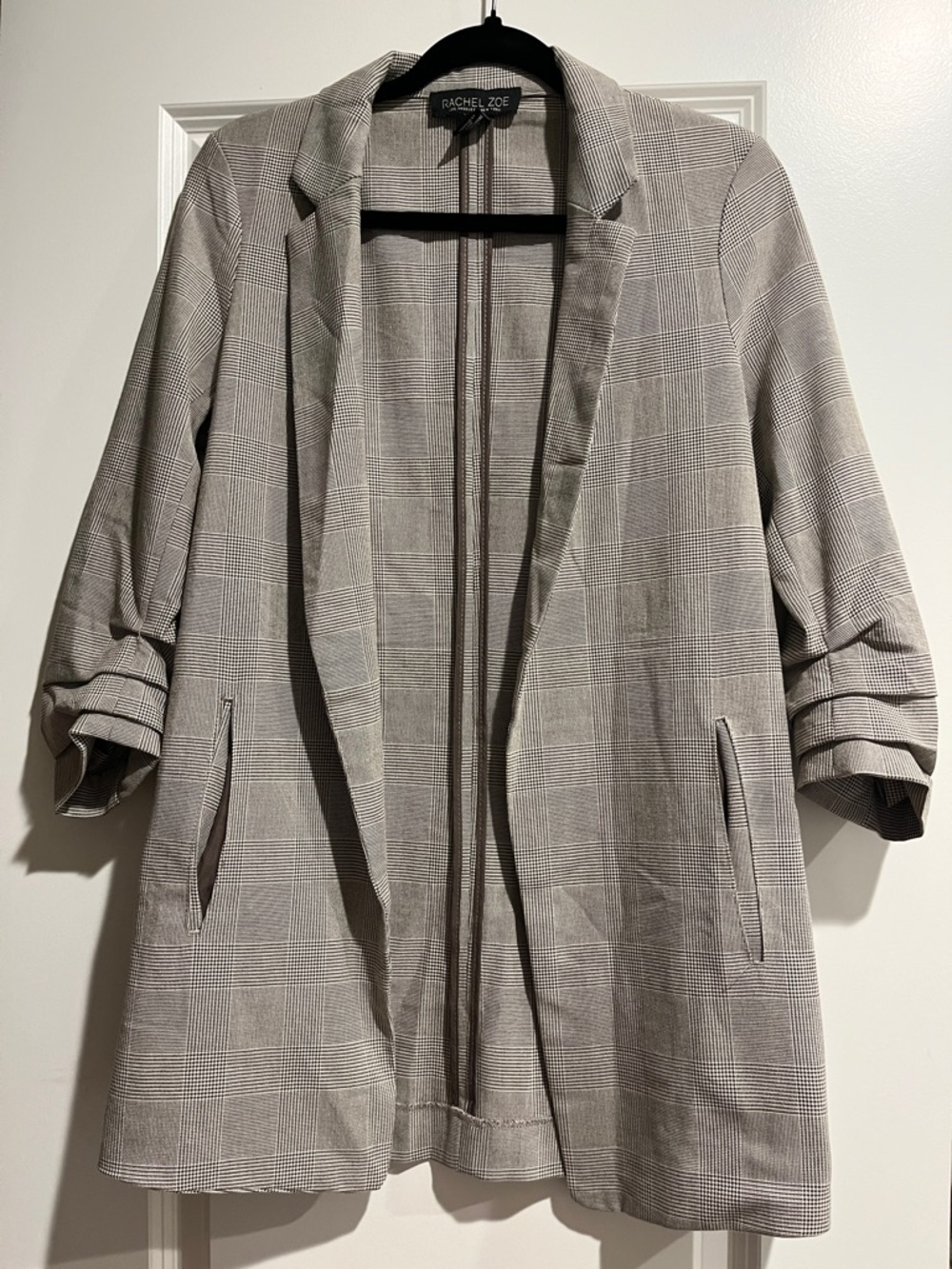 Rachel Zoe Light Gray Glen Plaid Open Blazer